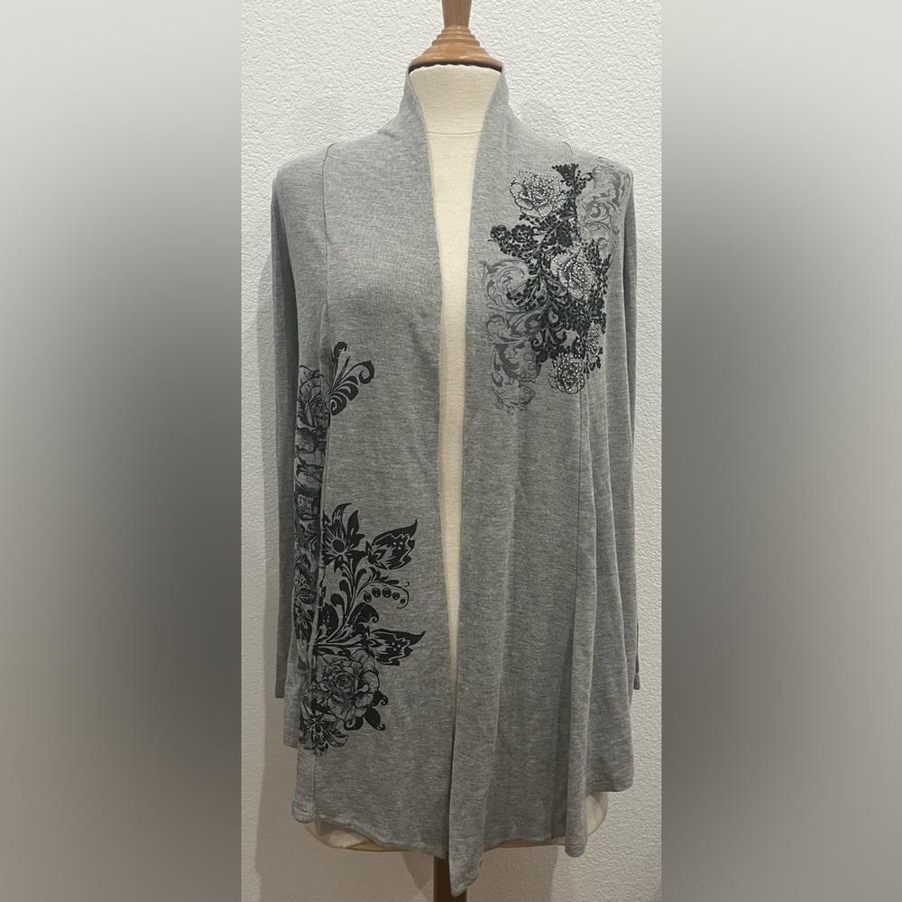 Docal‎ Size S Grey & Black Embellished Open Front Cardigan.